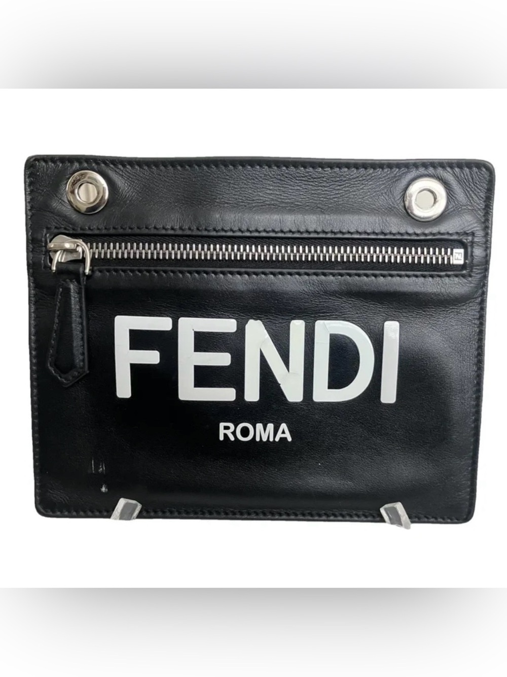 Fendi Black Leather Belt Bag with White Logo